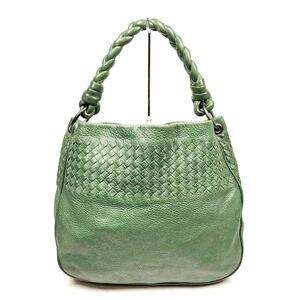 Auth BOTTEGA VENETA Sage Green Woven Cervo Leather Hobo Shoulder Bag Auth